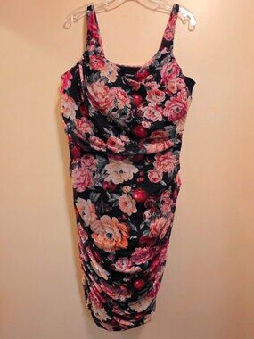 Express Floral Mesh with Ruched Sides Bodycon Dress XL